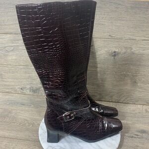AJ Valenci Boots Womens 9.5 M Brown Leather Snake Skin  Style Zip Up Buckle Calf